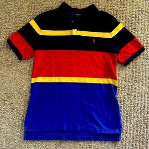 Polo Ralph Lauren Youth Large 14-16 Navy Yellow Red Royal Blue Striped Shirt